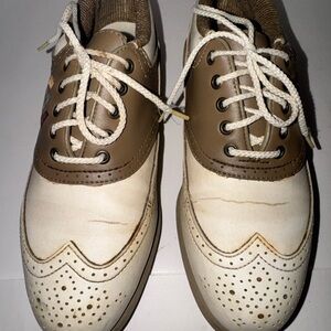 FOOTJOY FJ GREENJOYS WOMEN'S SZ 6 M WING TIP GOLF SHOES WHITE BROWN STYLE 48868